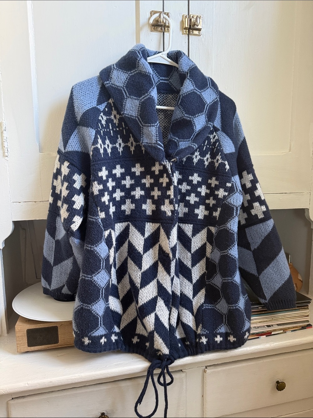 Navy & Light Blue Patterned Knit Sweater